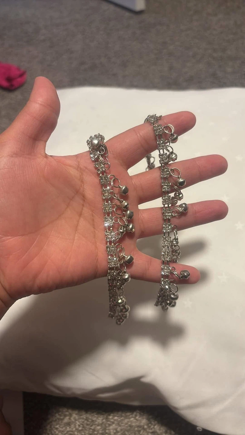 Pair of Rhinestone Ankle Bracelets with Bells - photo 2