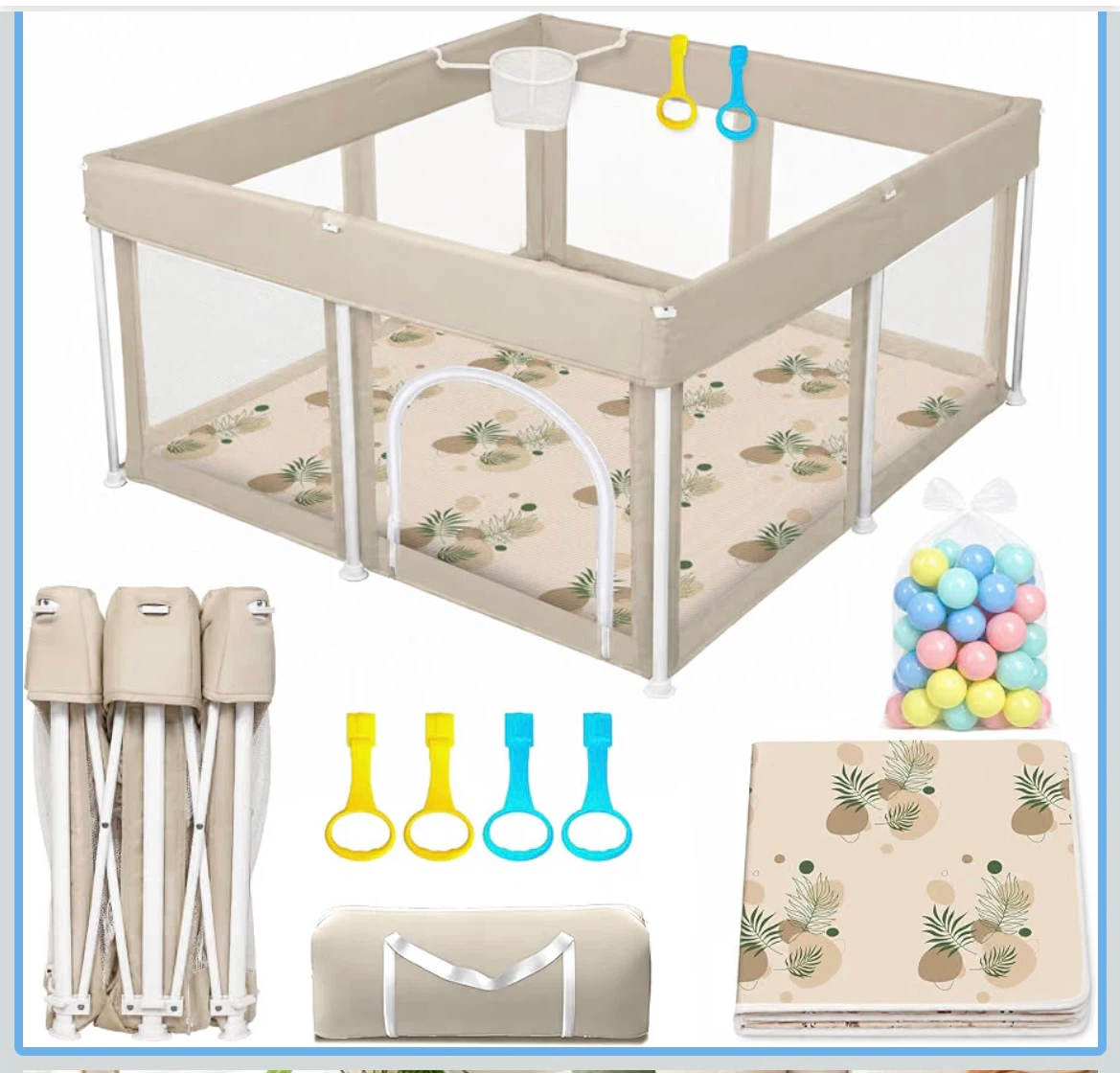 Portable Baby Playpen with Zipper Door