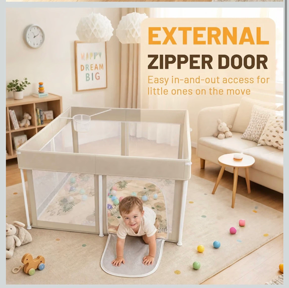 Portable Baby Playpen with Zipper Door - photo 3