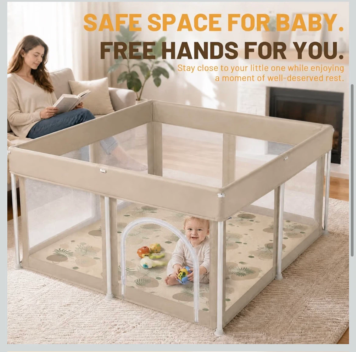 Portable Baby Playpen with Zipper Door - photo 4