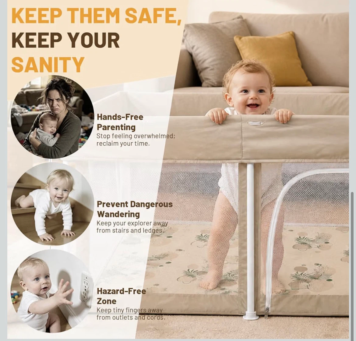 Portable Baby Playpen with Zipper Door - photo 5