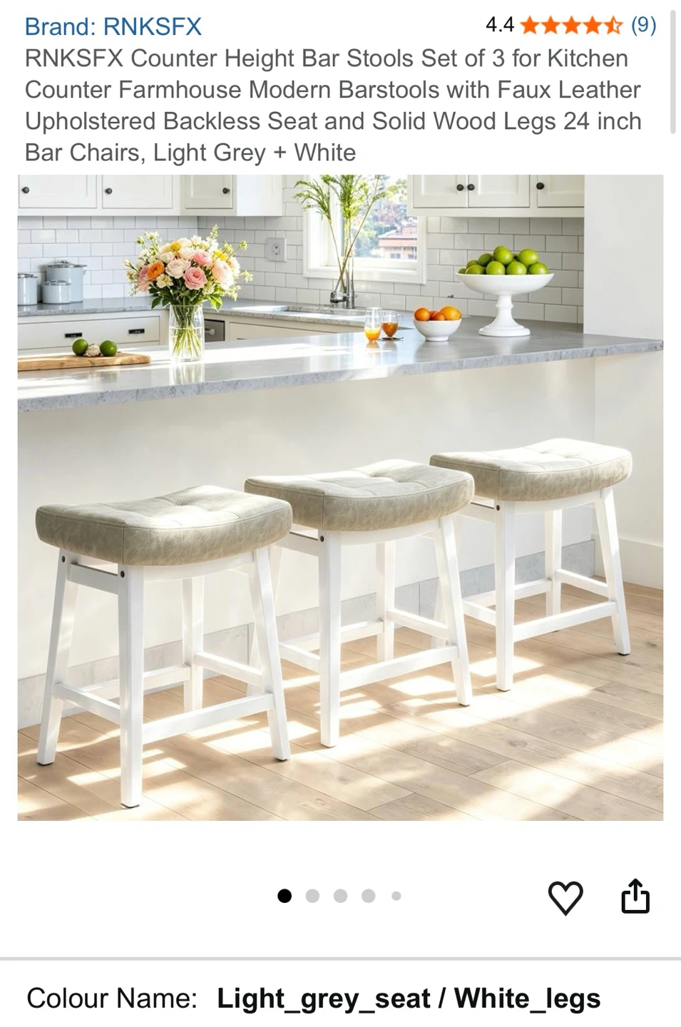 RNKSFX Counter Height Bar Stools Set of 3 for Kitchen Counter