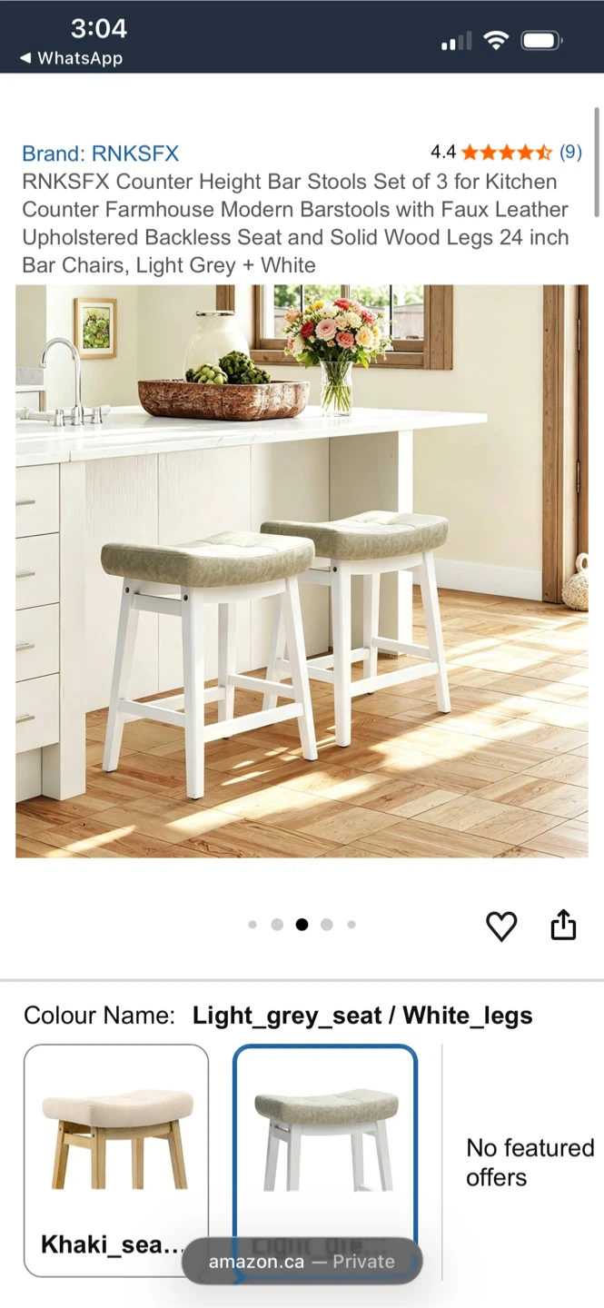 RNKSFX Counter Height Bar Stools Set of 3 for Kitchen Counter - photo 3