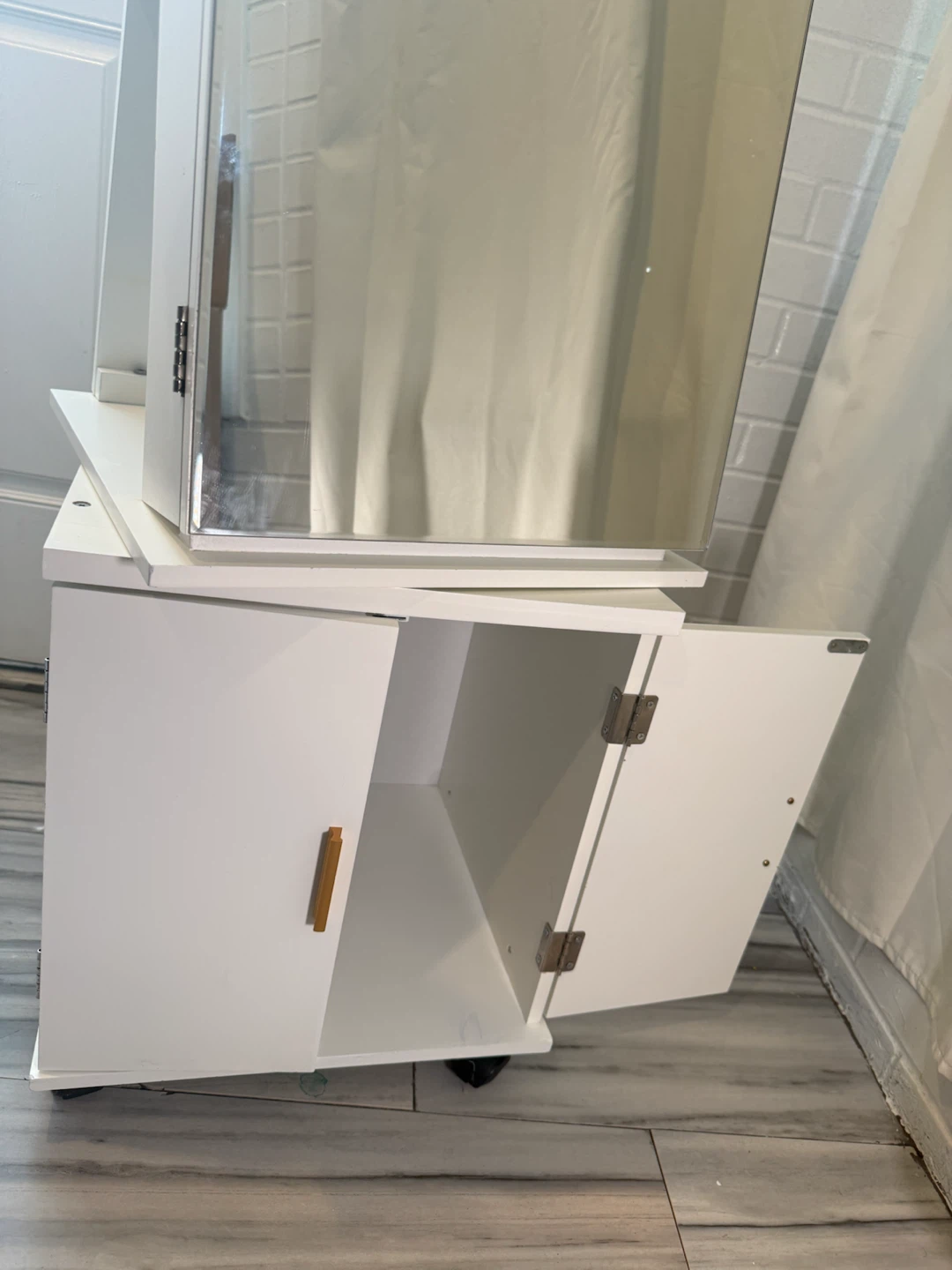 White Vanity Mirror with Storage Cabinet - photo 2