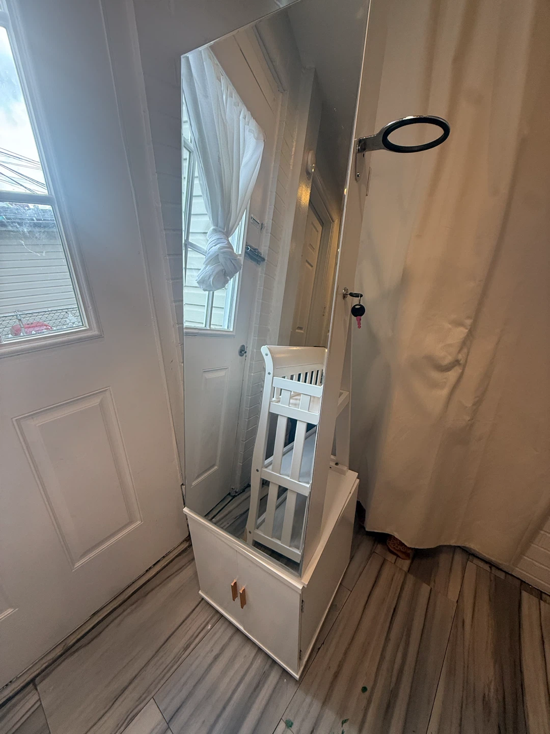 White Vanity Mirror with Storage Cabinet