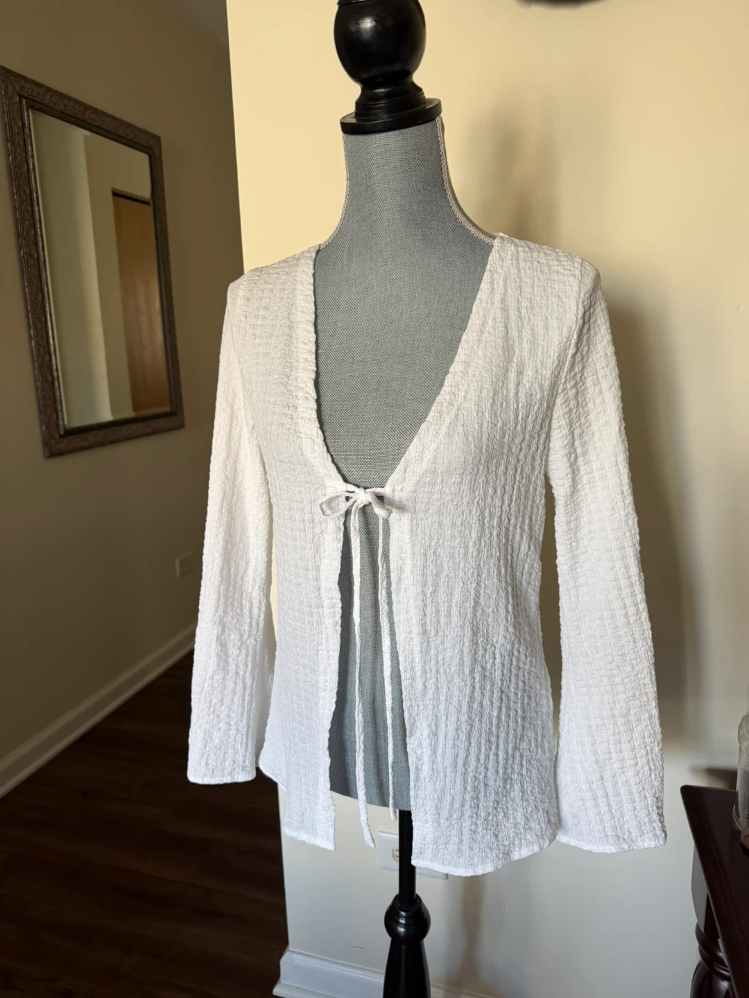White Tie-Front Cardigan size small New open package