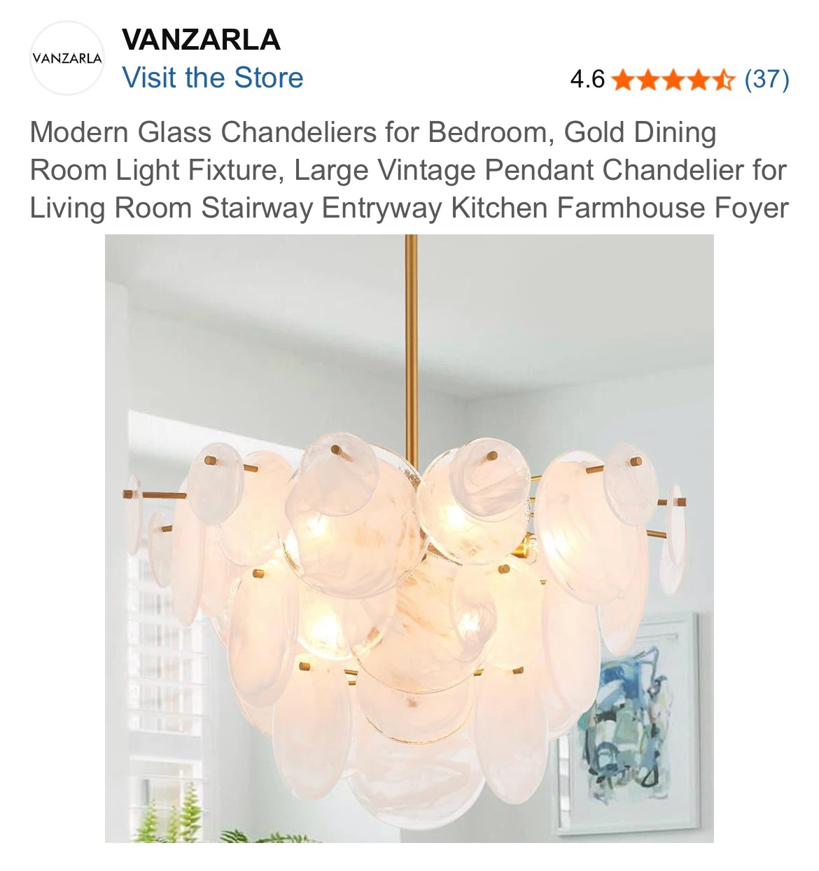 Vanzarla Modern Glass and Gold Chandelier