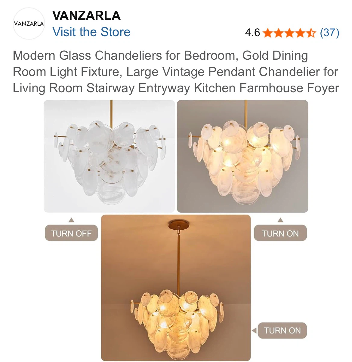 Vanzarla Modern Glass and Gold Chandelier - photo 5