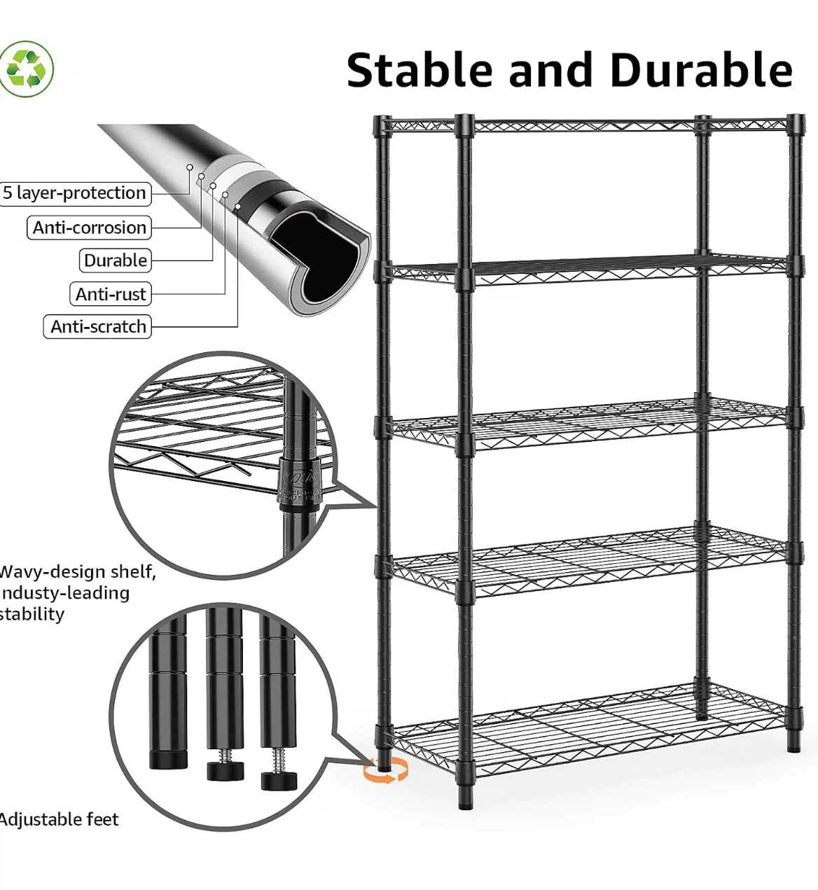 5-Tier Adjustable Wire Storage Shelving Unit - photo 4