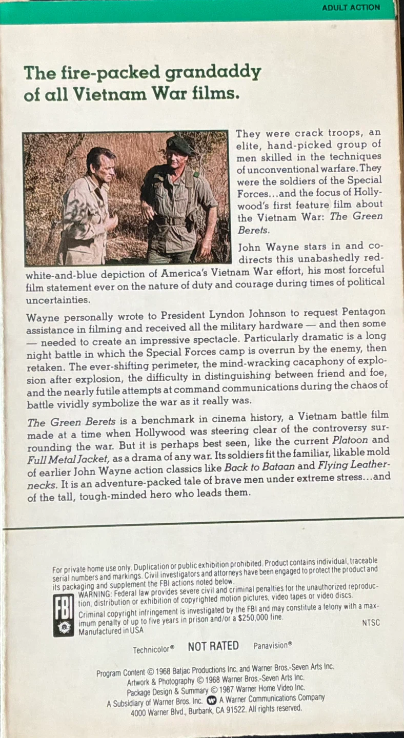 The Green Berets VHS Tape - photo 2