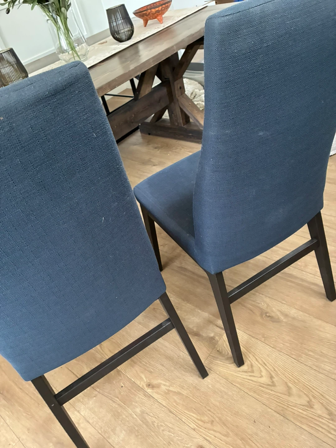 Set of Two Navy Blue Upholstered Dining Chairs