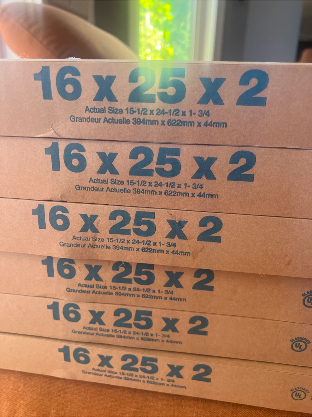 6 Pack of 16x25x2 Air Filters