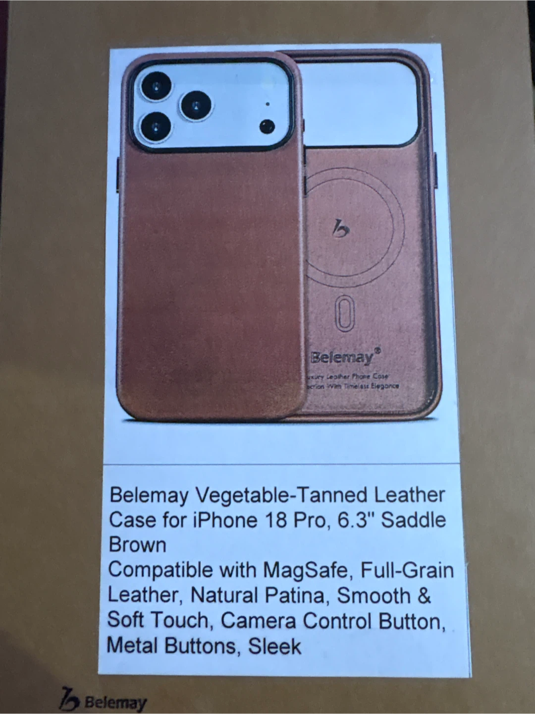 Belemay Leather Case for iPhone 18 Pro
