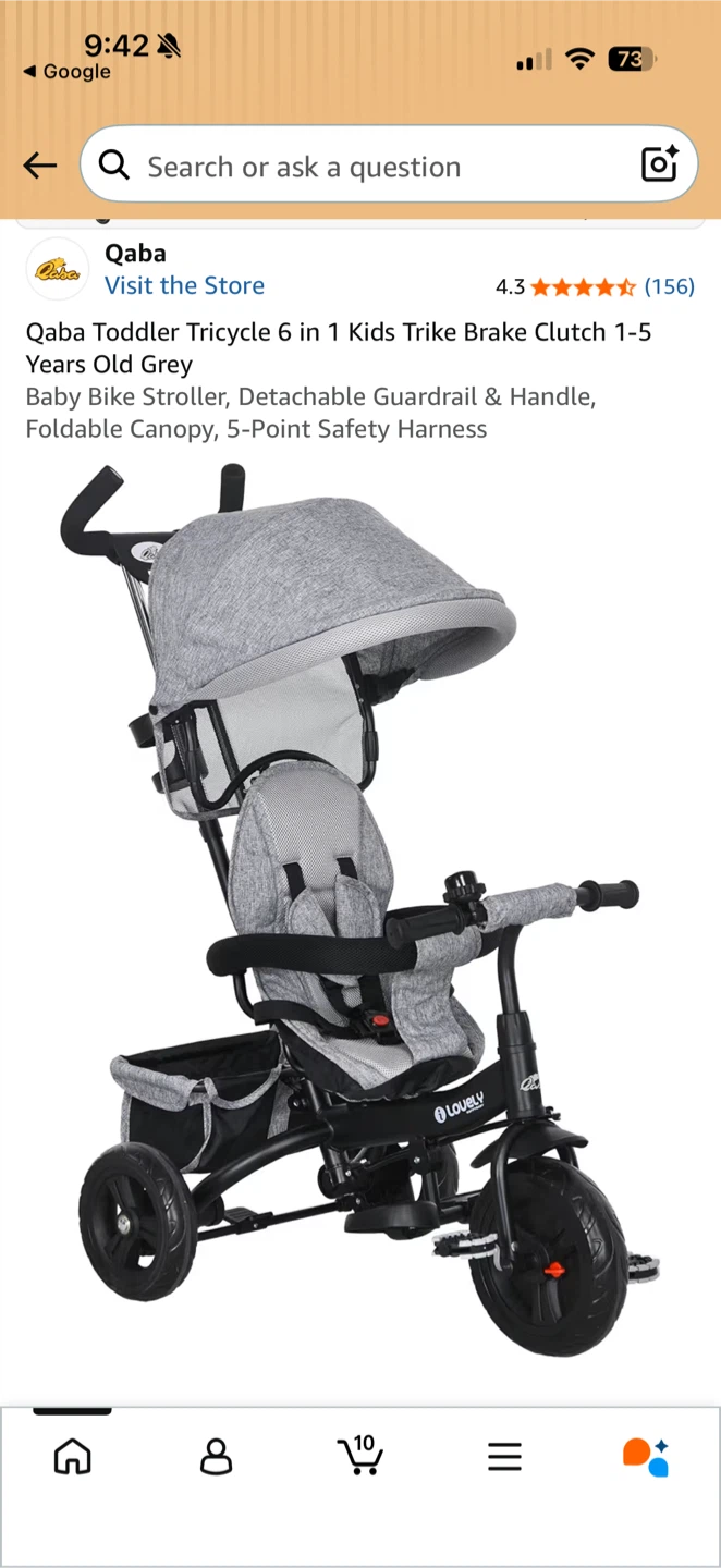 Qaba 6-in-1 Toddler Tricycle - Grey