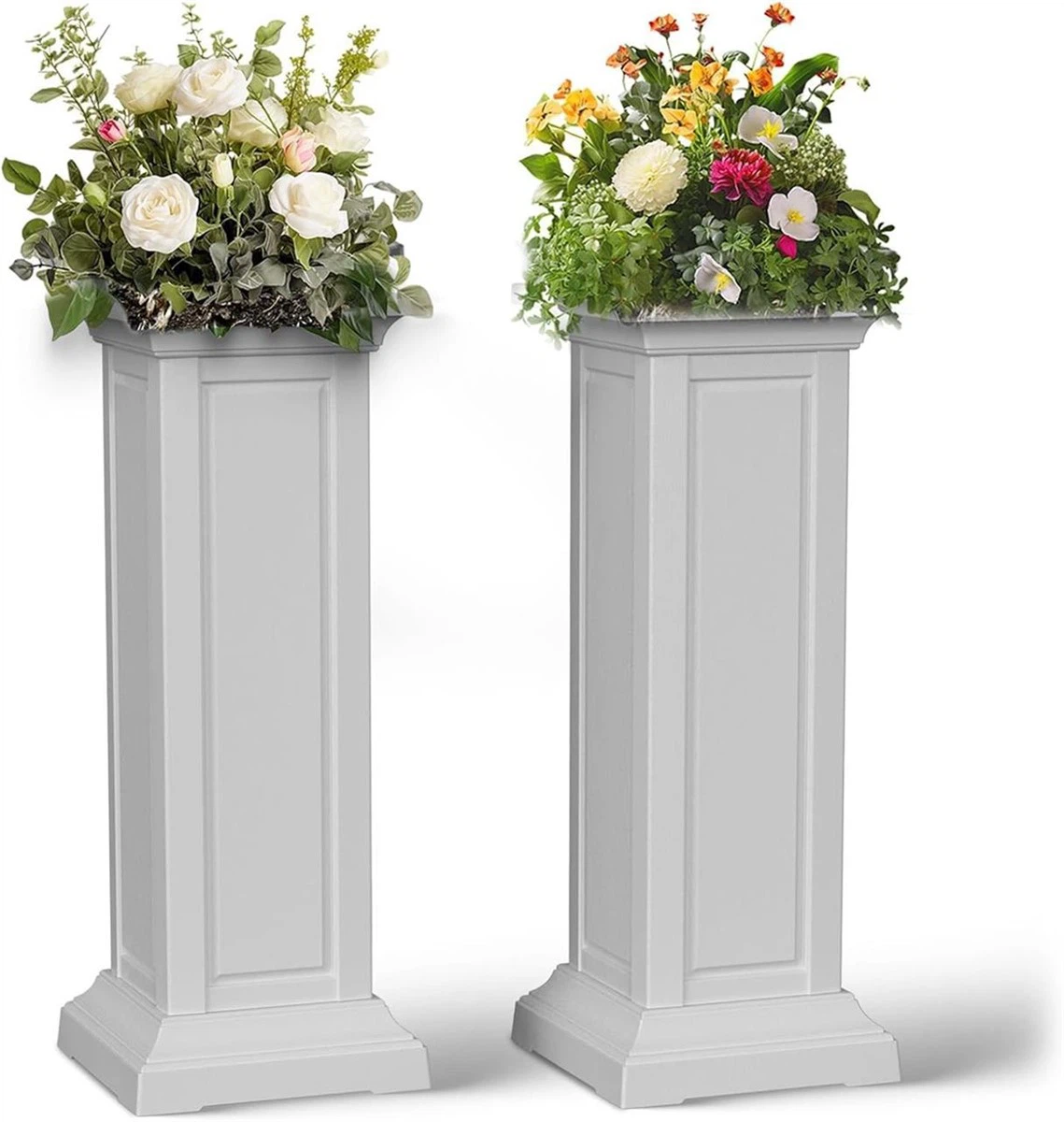 Set of 2 Tall White Outdoor Planters