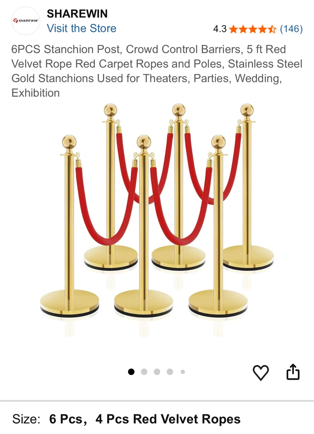 Sharewin 6-Piece Stanchion Post and Rope Set