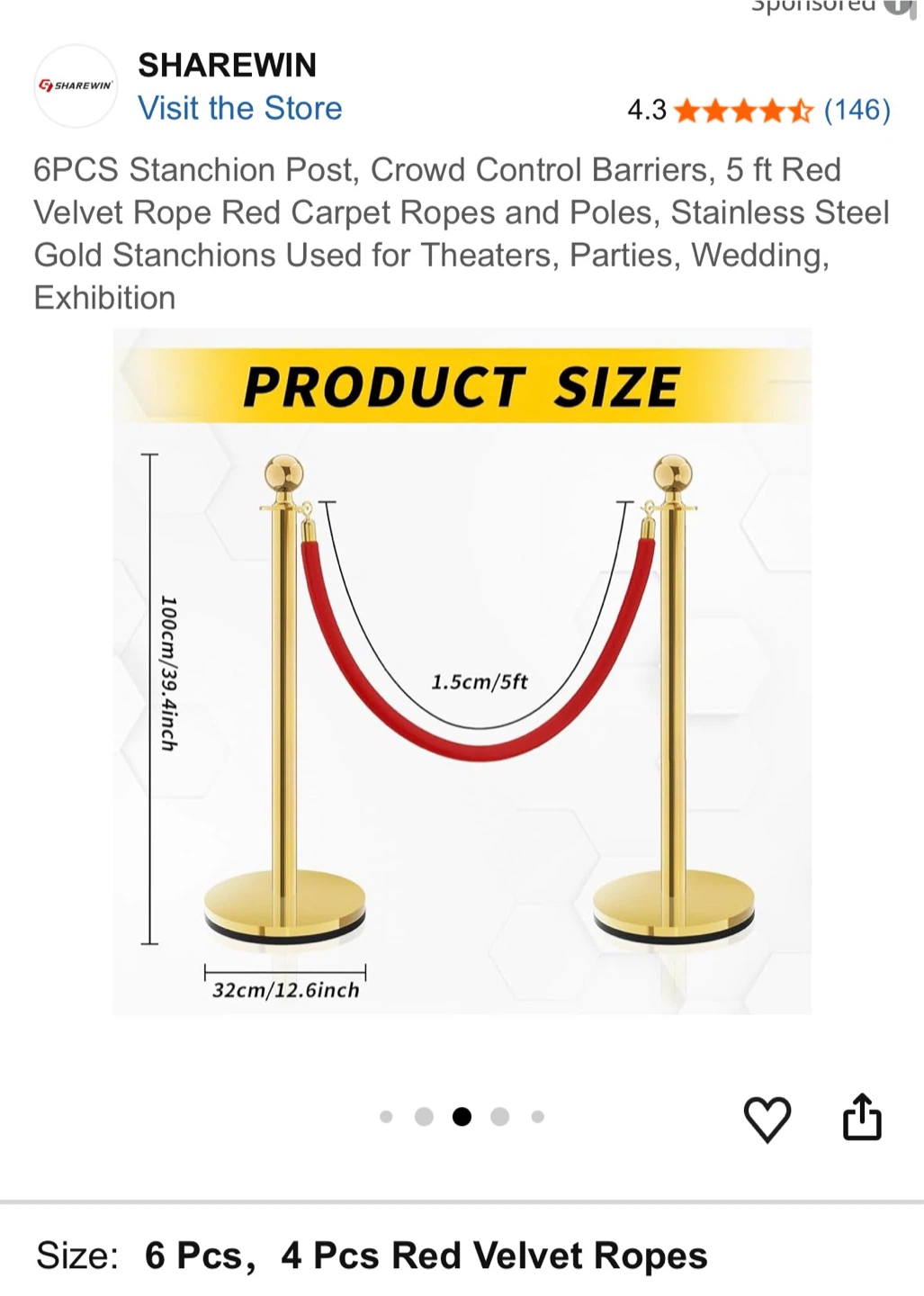 Sharewin 6-Piece Stanchion Post and Rope Set - photo 4