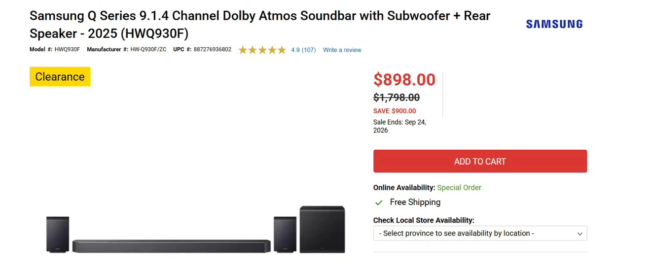 Samsung Soundbar + Subwoofer + Rear Speakers – 2025