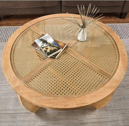 Round Wood and Cane Coffee Table ( NEW)