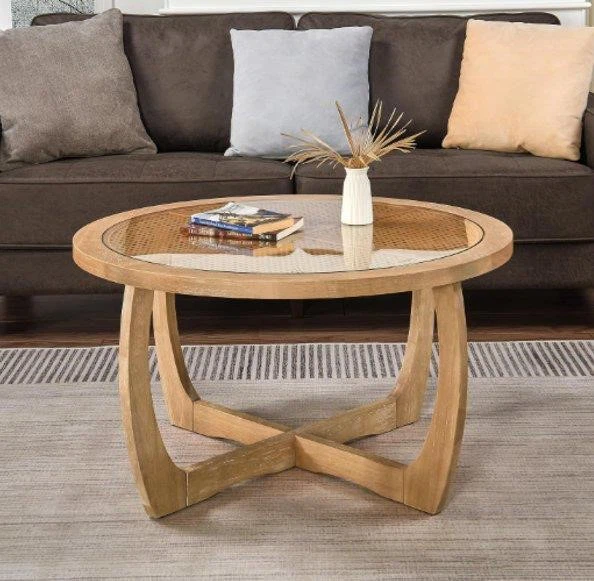 Round Wood and Cane Coffee Table ( NEW) - photo 3