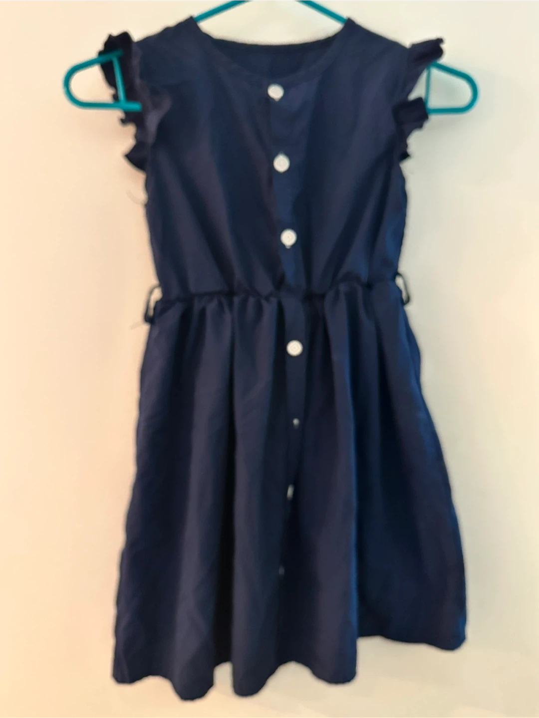 Girls' Navy Blue Ruffle Sleeve Dress - photo 2