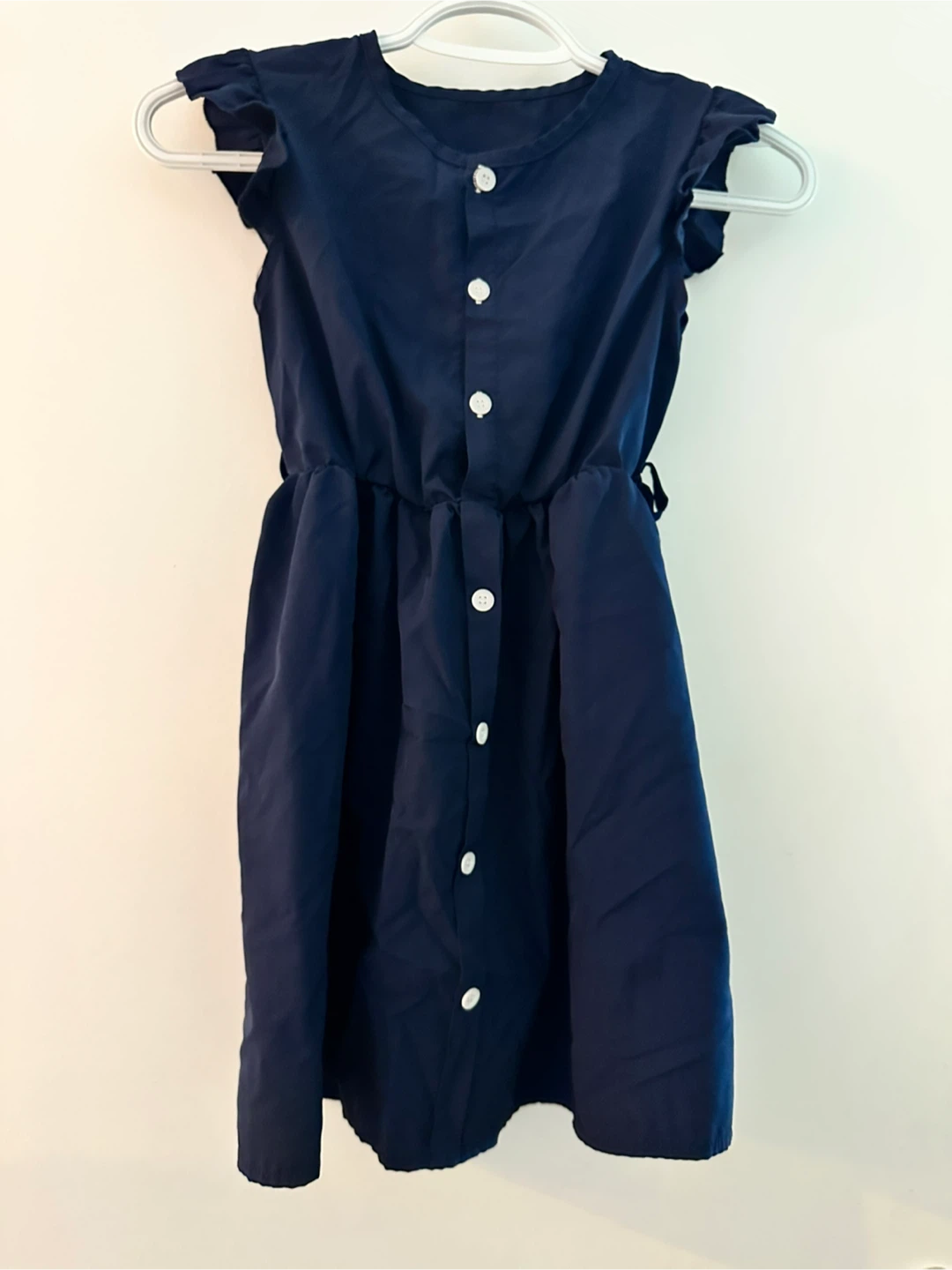 Girls' Navy Blue Ruffle Sleeve Dress