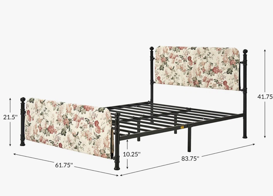 Pristine Queen Size Floral Metal Bed Frame - photo 3