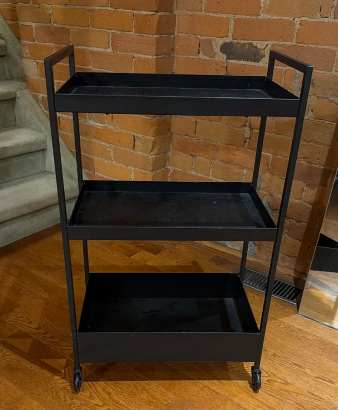 Black Metal Three-Tier Utility Cart