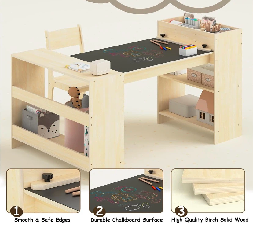 New Wooden Kids Craft Table / Desk with Storage and Chair - photo 3