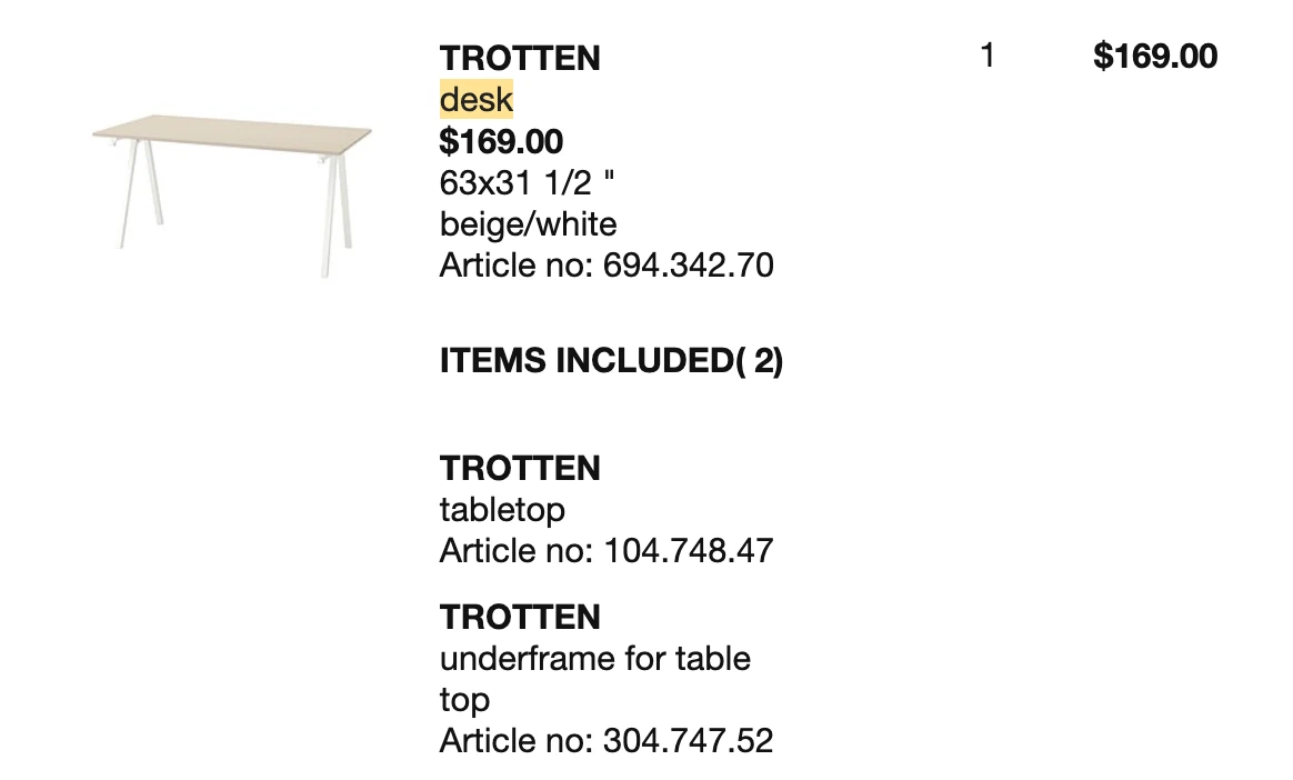 IKEA TROTTEN Desk, Beige and White - photo 3