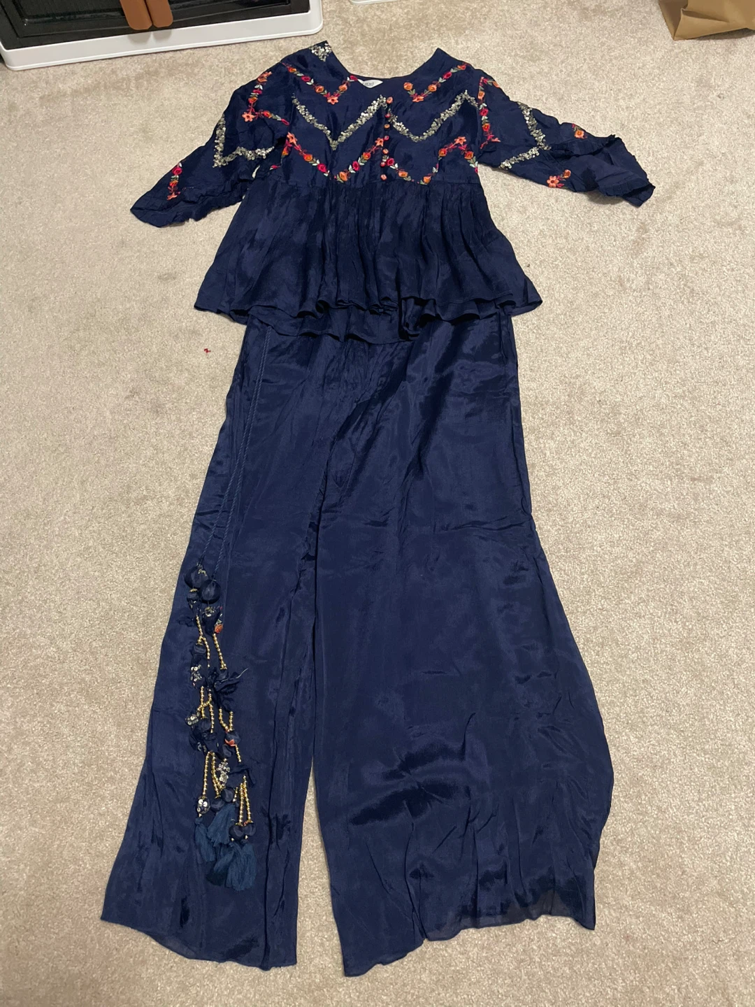 Navy Blue Embroidered Ethnic Co-ord Set