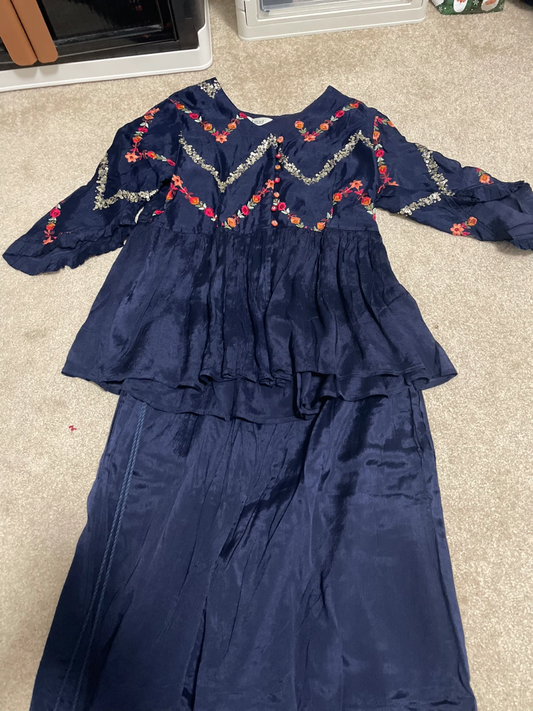 Navy Blue Embroidered Ethnic Co-ord Set - photo 2