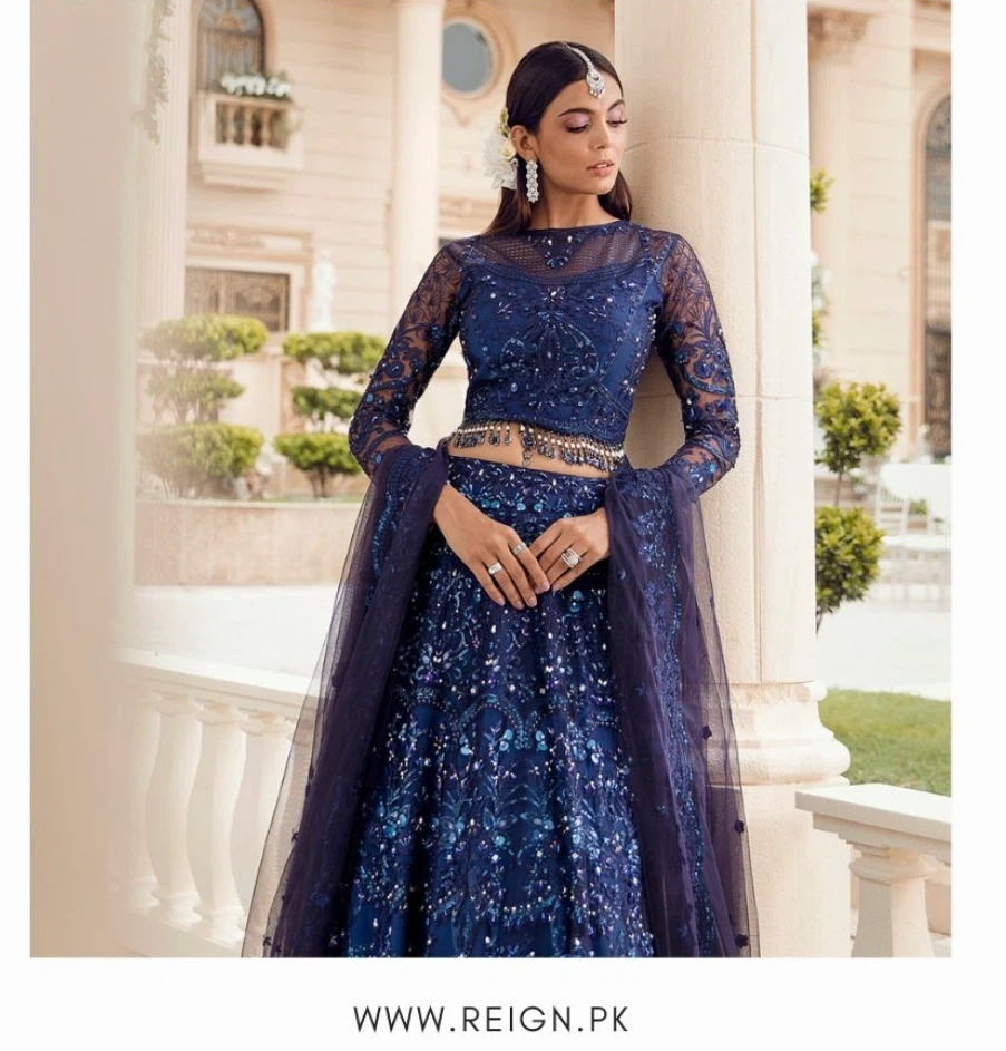 Reign PK Navy Blue Swarovski Embroidered Lehenga Set - photo 2