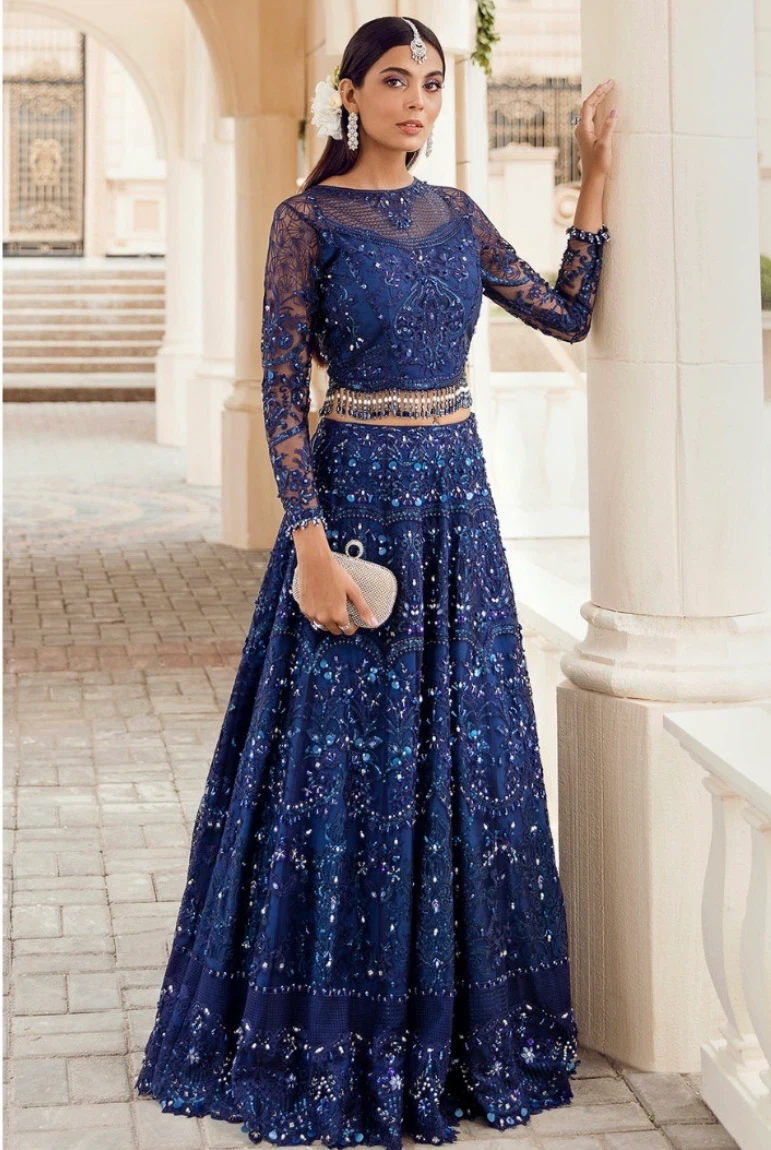 Reign PK Navy Blue Swarovski Embroidered Lehenga Set - photo 5