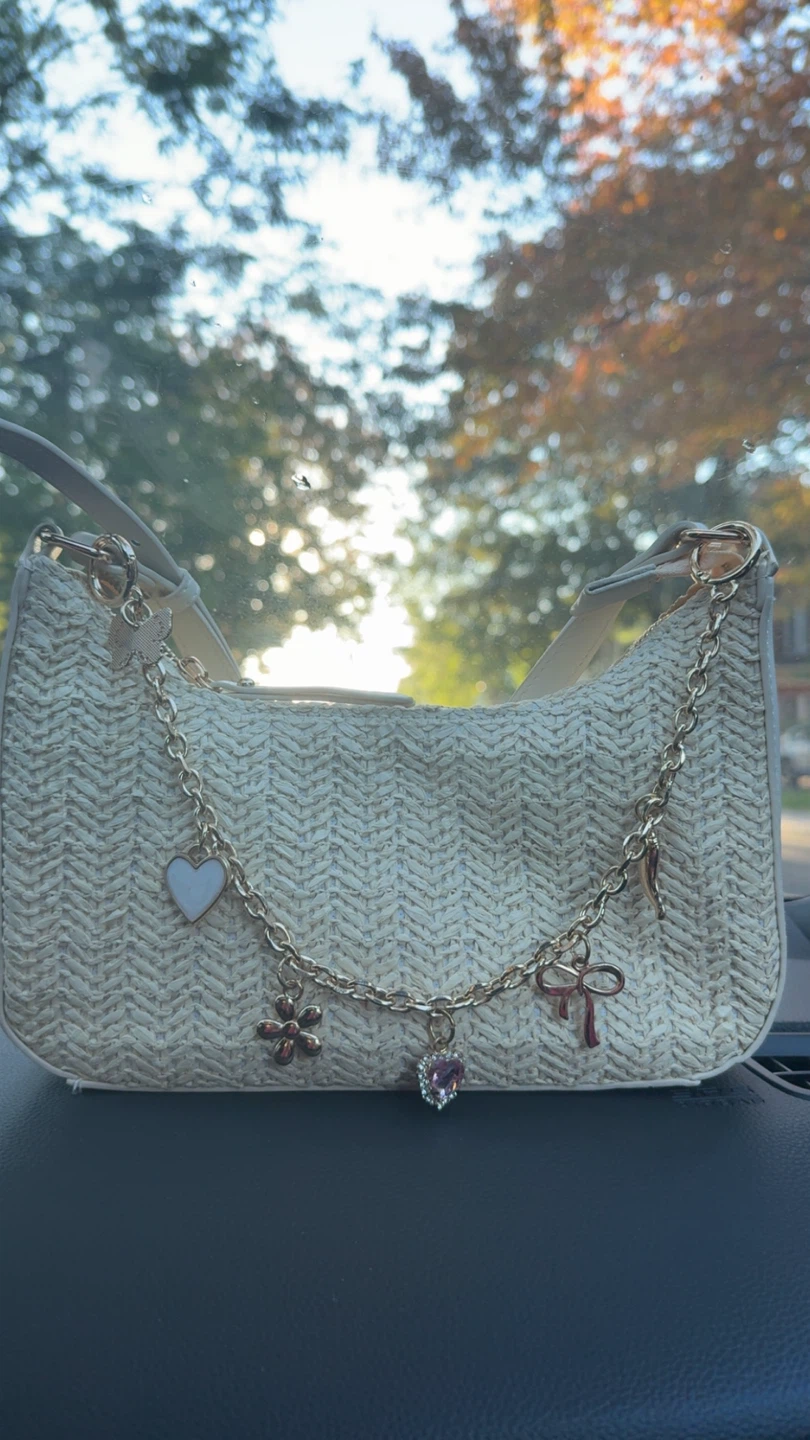 Woven Shoulder Bag with Gold Chain Charm