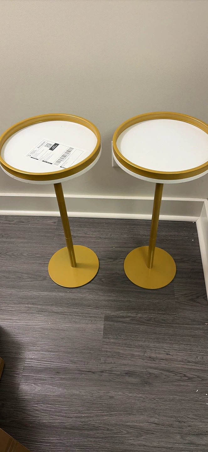 Two Gold and White Round Martini Tables