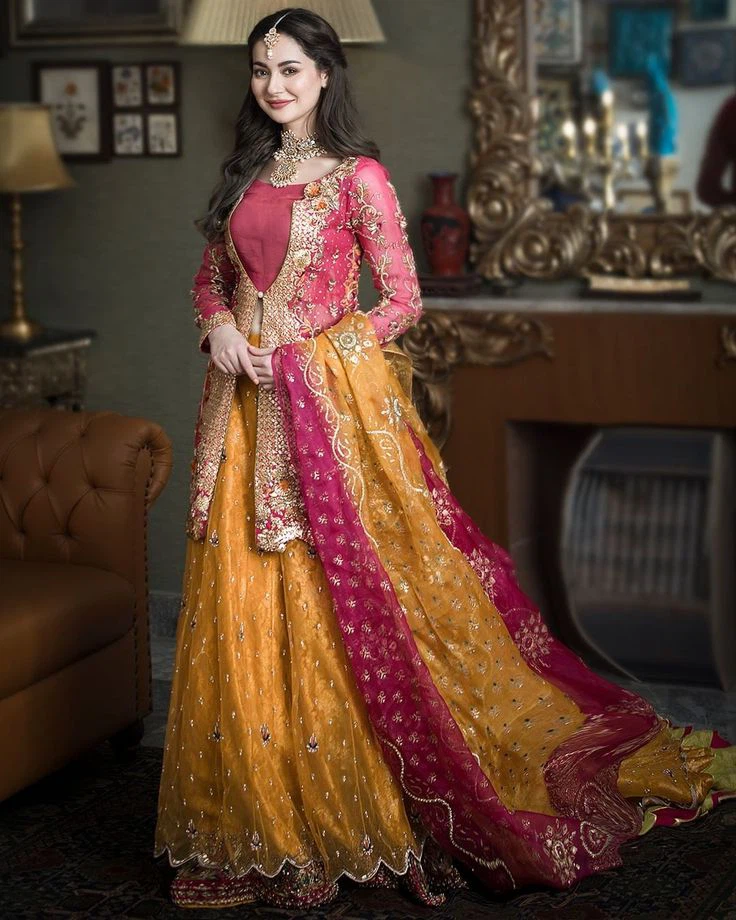 Embroidered Pink and Yellow Lehenga Choli - photo 2