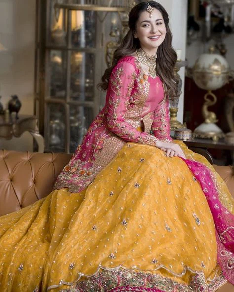 Embroidered Pink and Yellow Lehenga Choli - photo 3