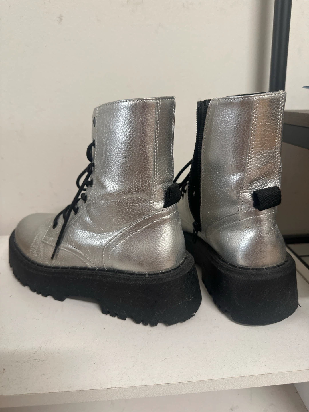 Zara Silver Metallic Lug Sole Boots