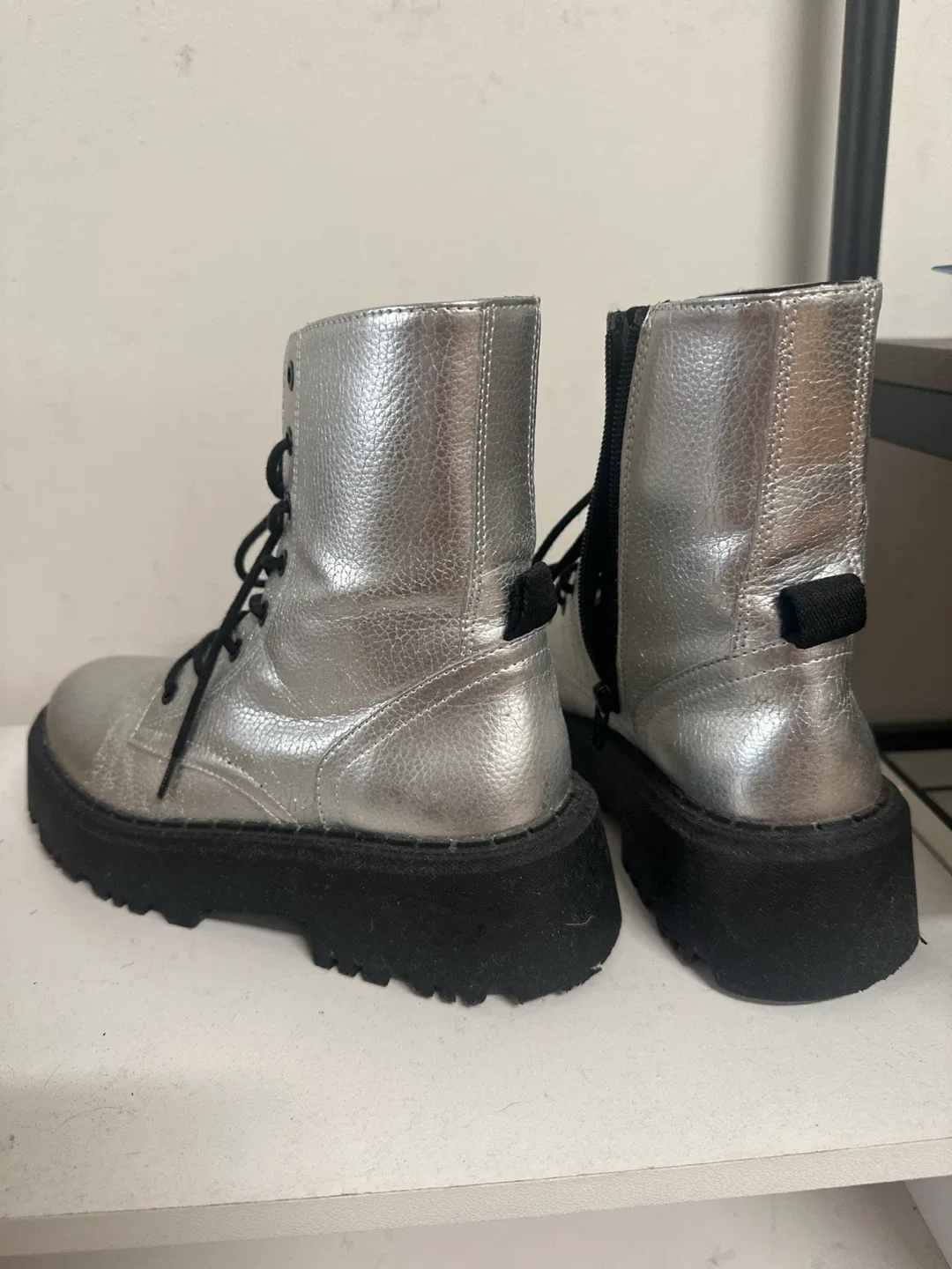 Zara Silver Metallic Lug Sole Boots
