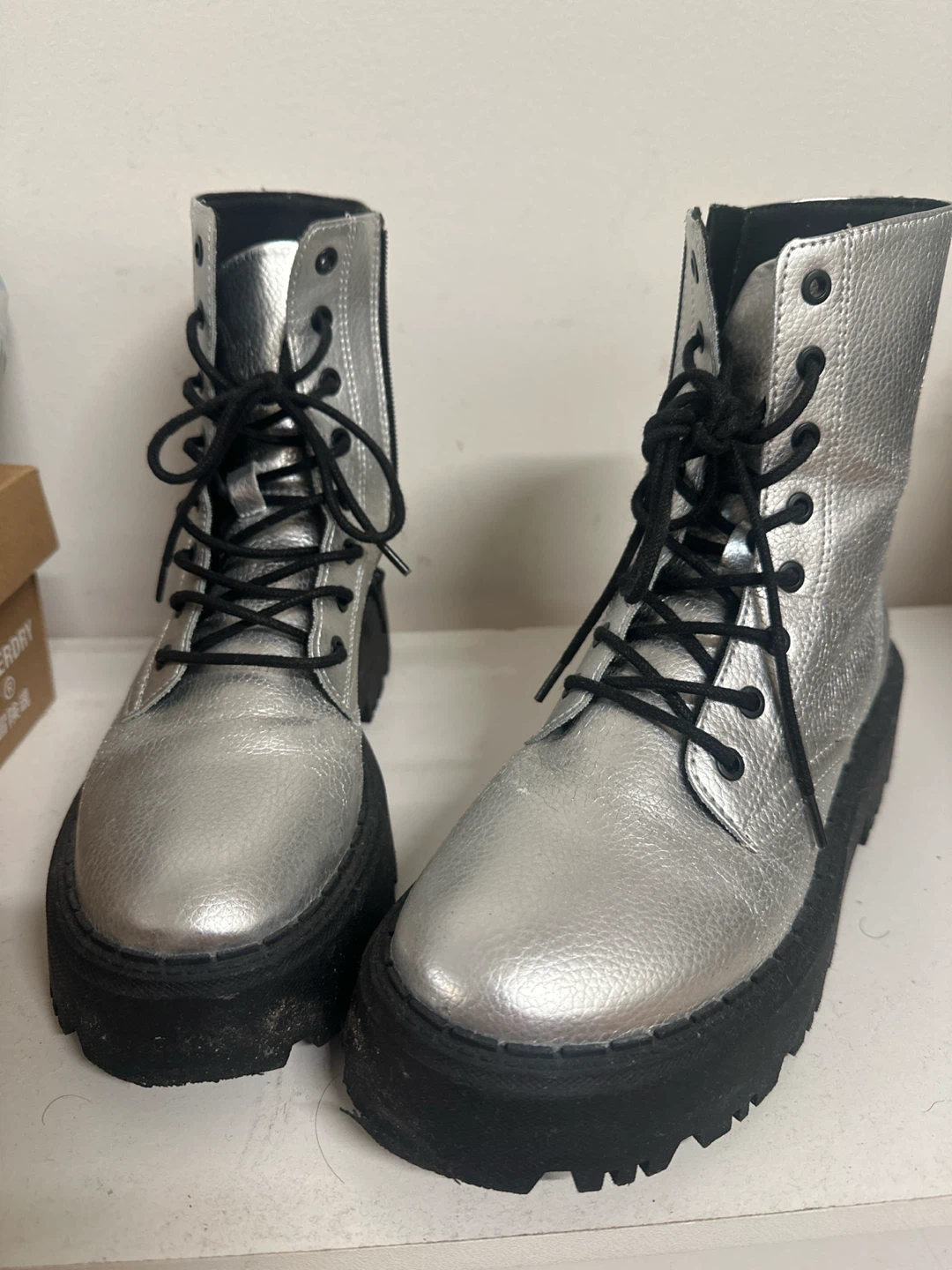 Zara Silver Metallic Lug Sole Boots - photo 2