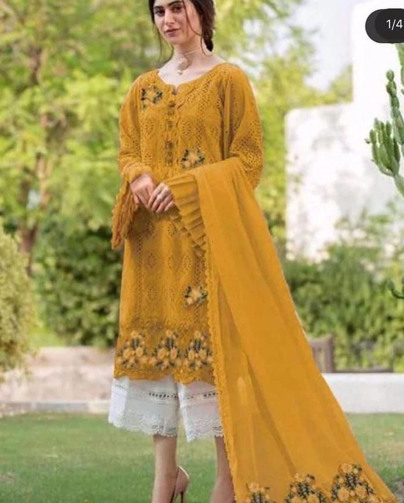 Mustard Yellow Embroidered 3-Piece Lawn Suit