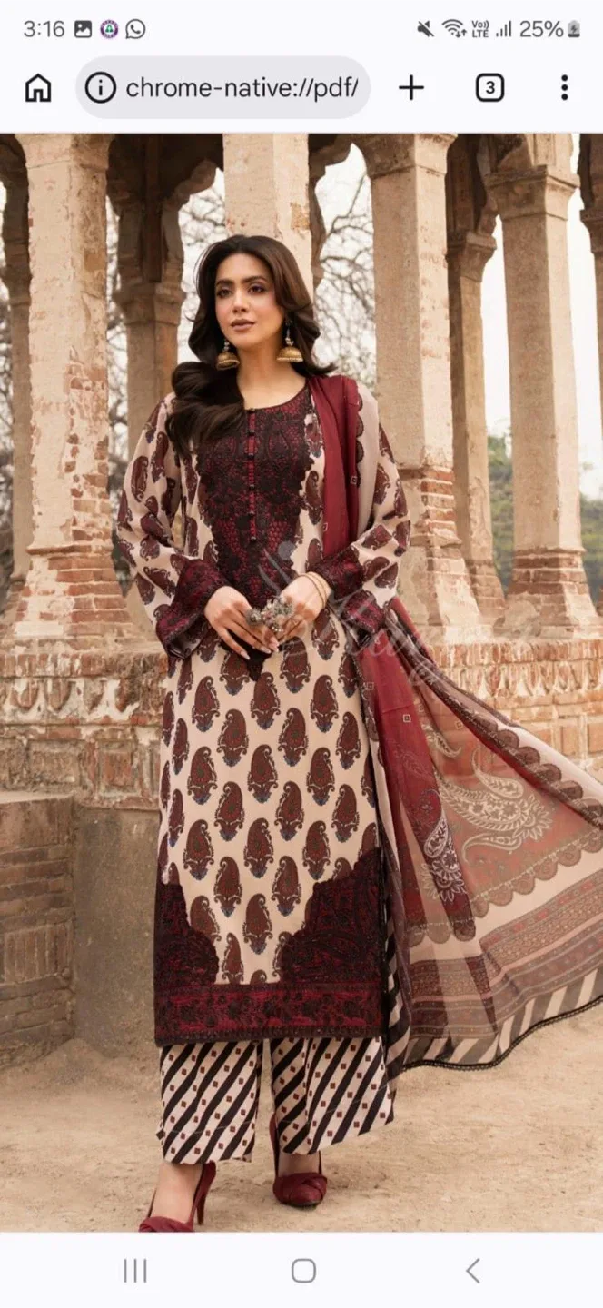 Maroon and Beige Embroidered Pakistani Suit Set