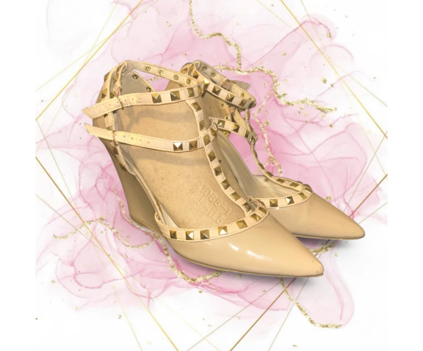 Studded Wedge Sandals Nude Size 10