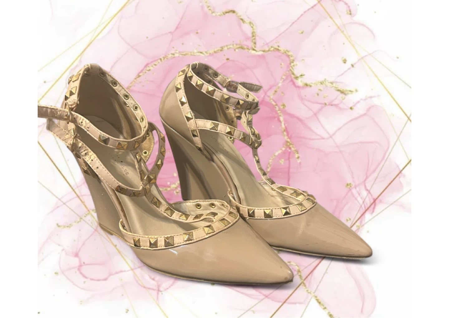 Studded Wedge Sandals Nude Size 10 - photo 4