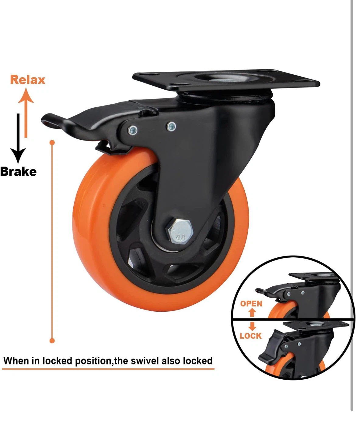 Set of 4 Polyurethane Swivel Casters with Brakes - photo 2