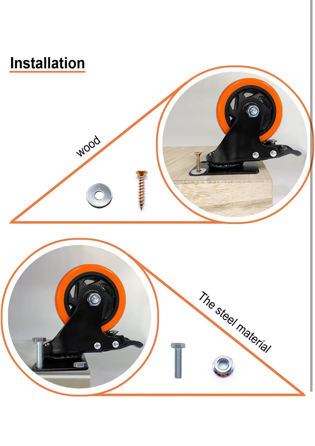 Set of 4 Polyurethane Swivel Casters with Brakes - photo 5
