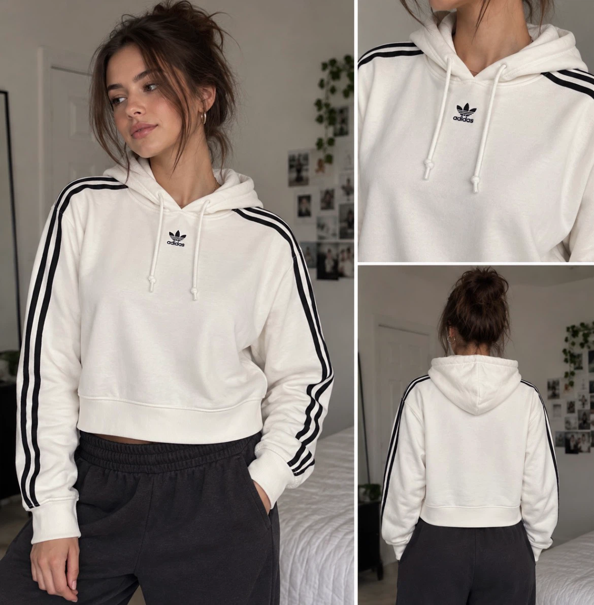 Adidas Cropped White Hoodie