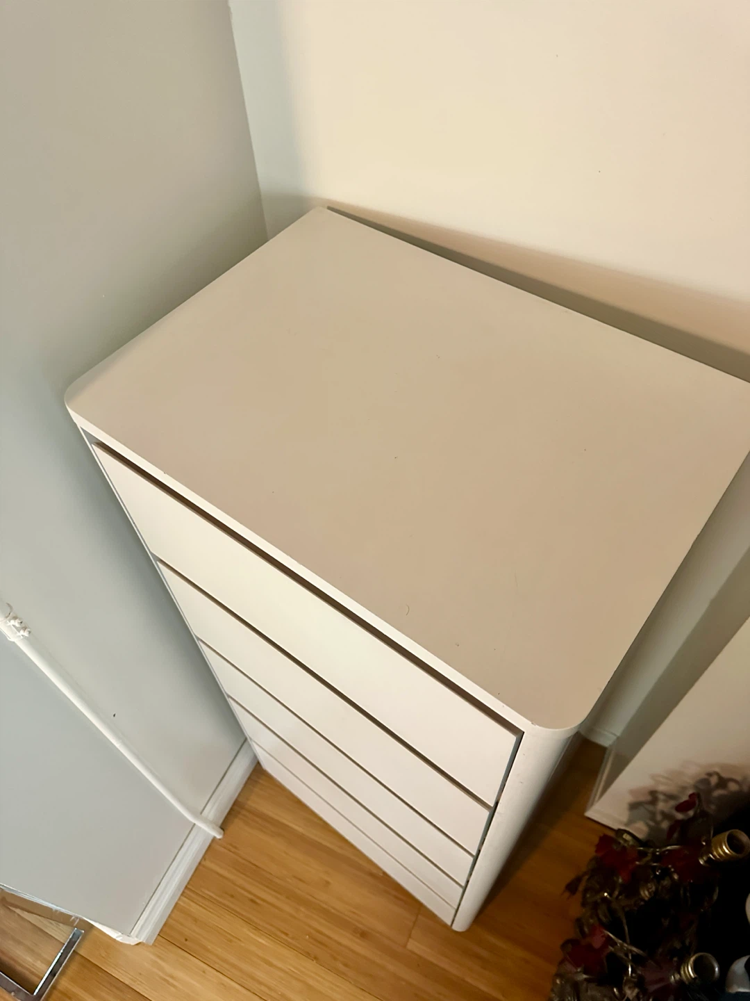 MODERN WHITE LAMINATE WALNUT WOOD TALL BOY DRESSER - photo 2