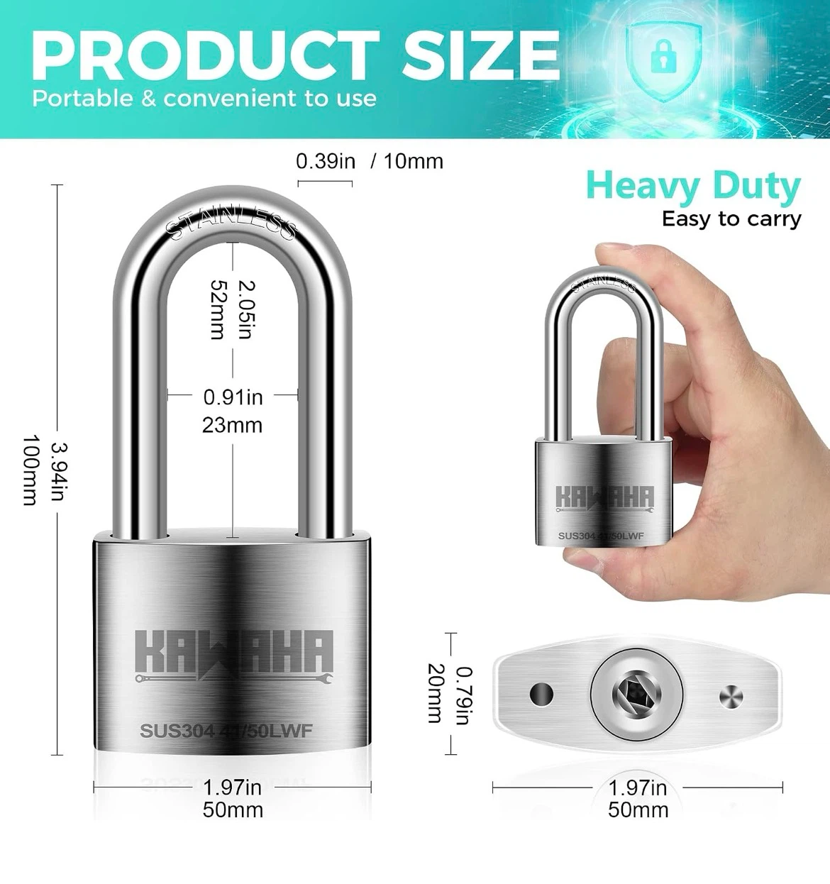 KAWAHA 41/50LWF Stainless Steel Padlock - photo 3
